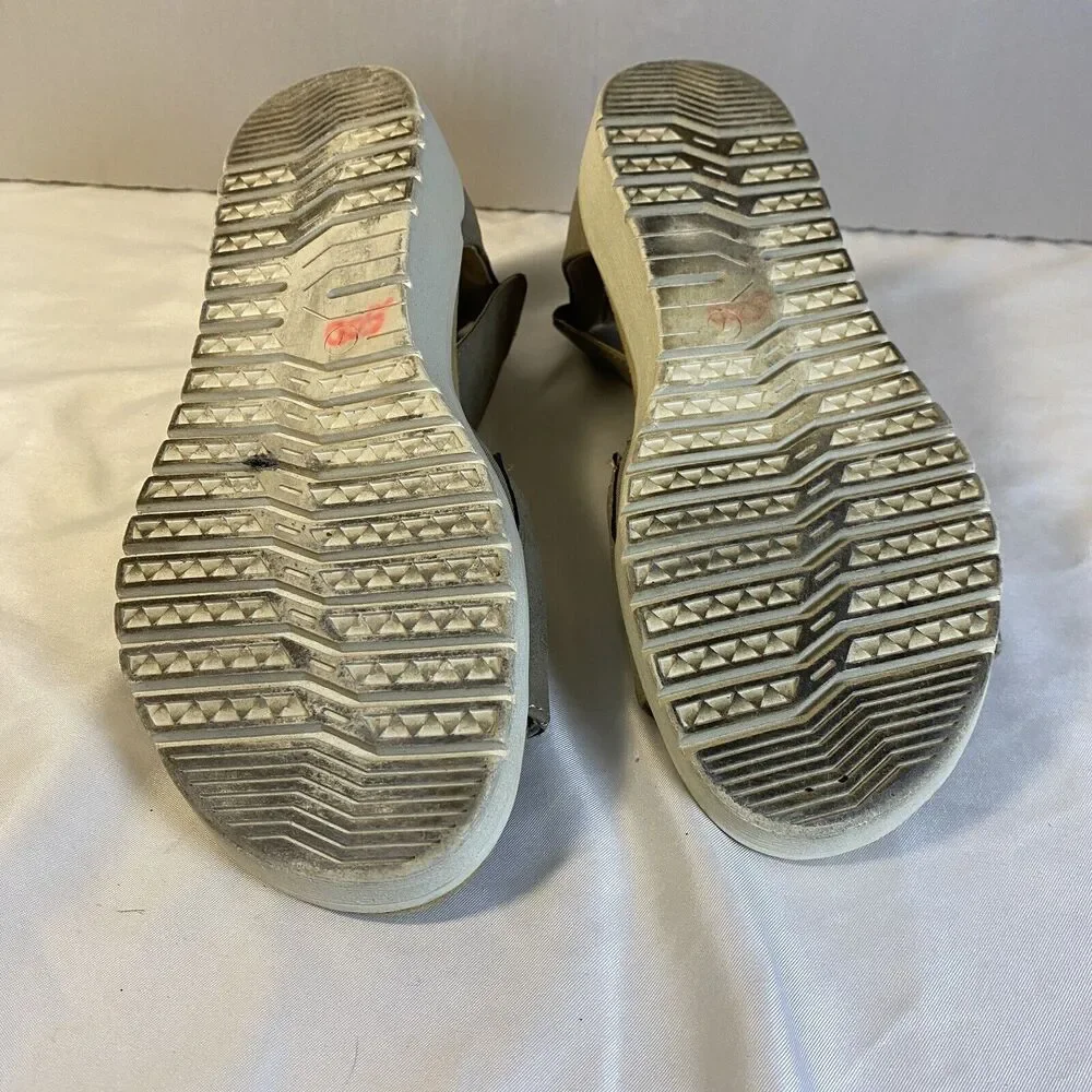 Earth Spirit Sandals 7 Taupe Silver Metallic‎ Comfort Wedge Ankle Strap Vacation